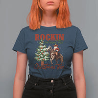 Western Christmas T Shirt For Women Vintage 90s Cowboy Santa Claus Xmas Tree - Wonder Print Shop