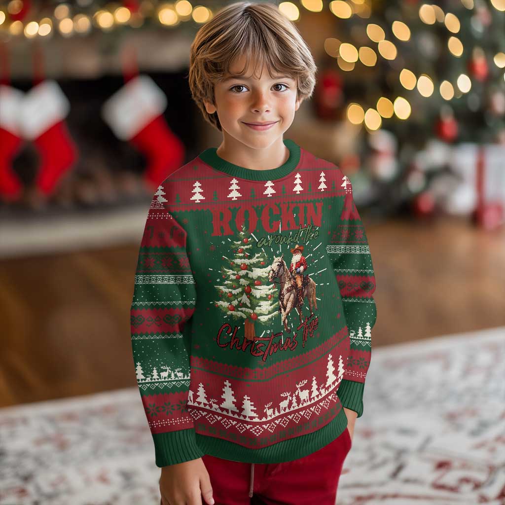 Western Ugly Christmas Sweater Vintage 90s Cowboy Santa Claus Xmas Tree - Wonder Print Shop