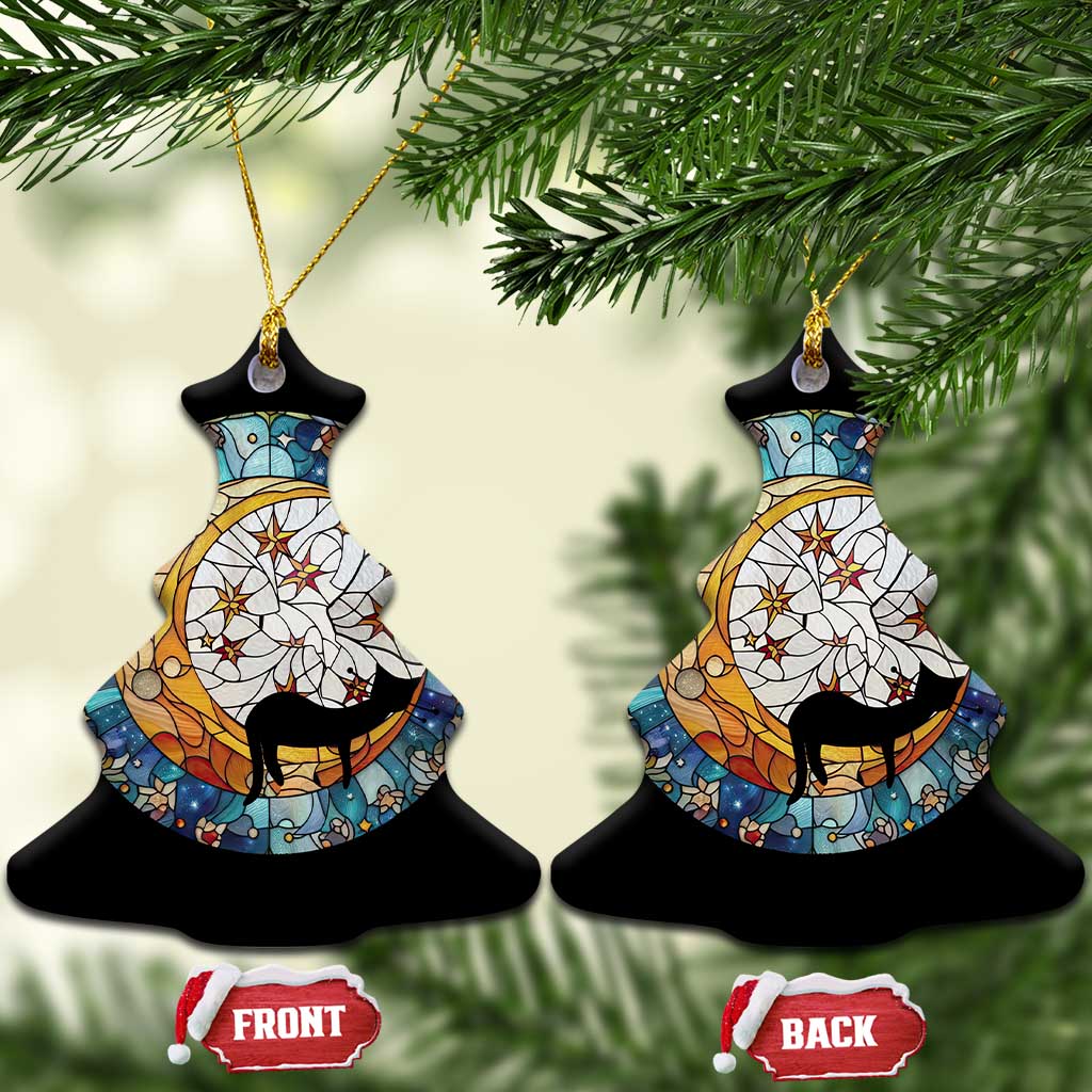 Cat Memorial Christmas Ornament Sleeping Black Cat on Moon Pet Sympathy Gift Stained Glass - Wonder Print Shop
