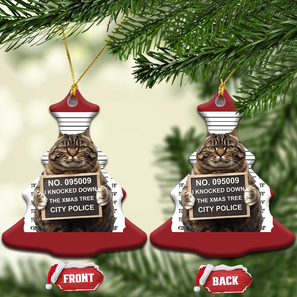 Funny Cat Xmas Christmas Ornament Mugshot I Knocked Down The Xmas Tree - Wonder Print Shop