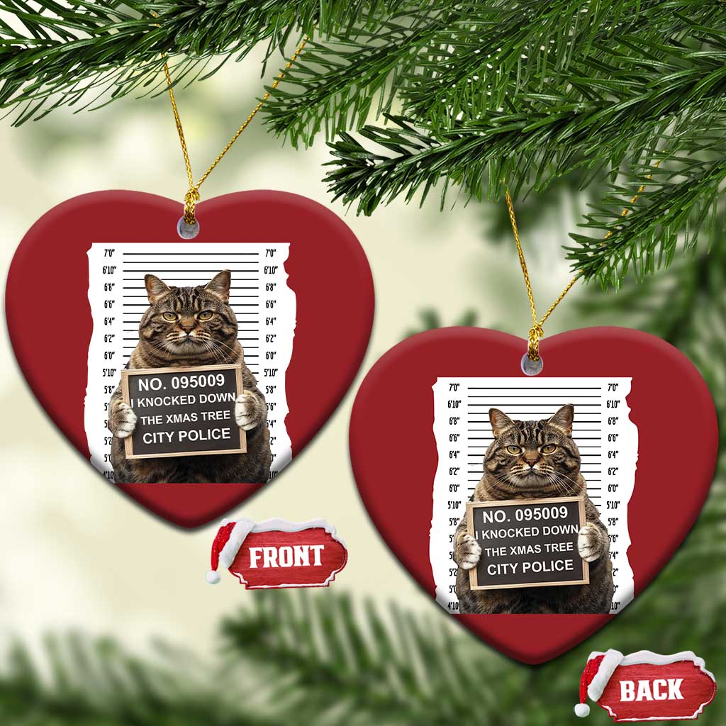 Funny Cat Xmas Christmas Ornament Mugshot I Knocked Down The Xmas Tree - Wonder Print Shop