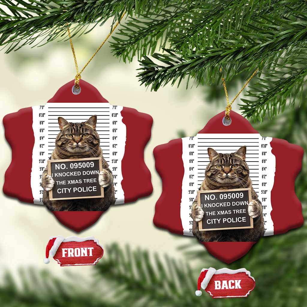 Funny Cat Xmas Christmas Ornament Mugshot I Knocked Down The Xmas Tree - Wonder Print Shop