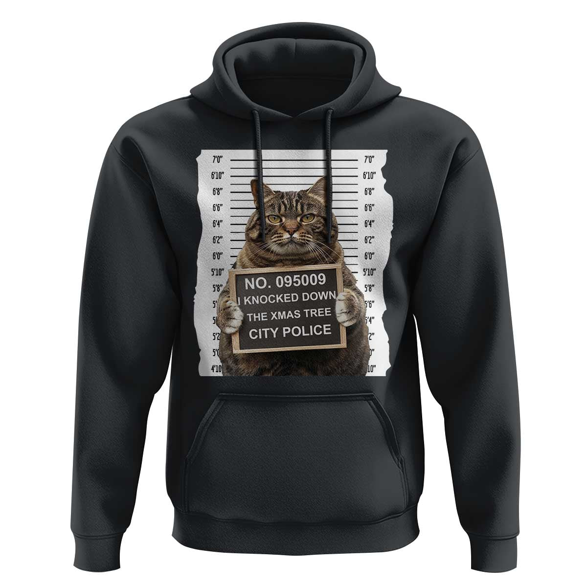 Funny Cat Christmas Hoodie Mugshot I Knocked Down The Xmas Tree