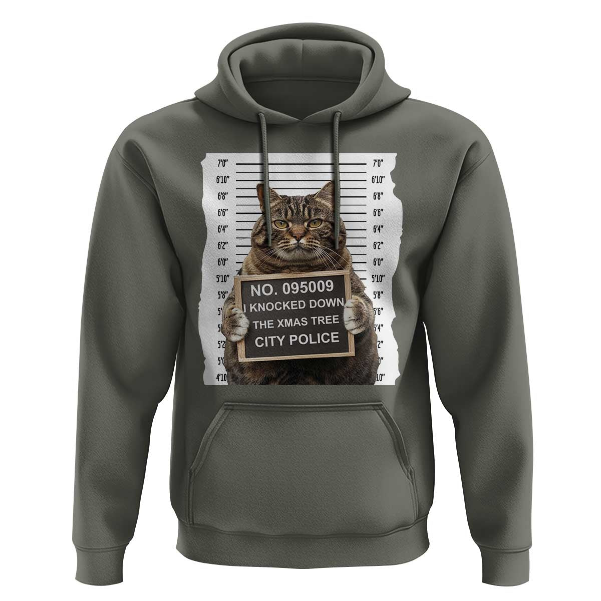Funny Cat Christmas Hoodie Mugshot I Knocked Down The Xmas Tree