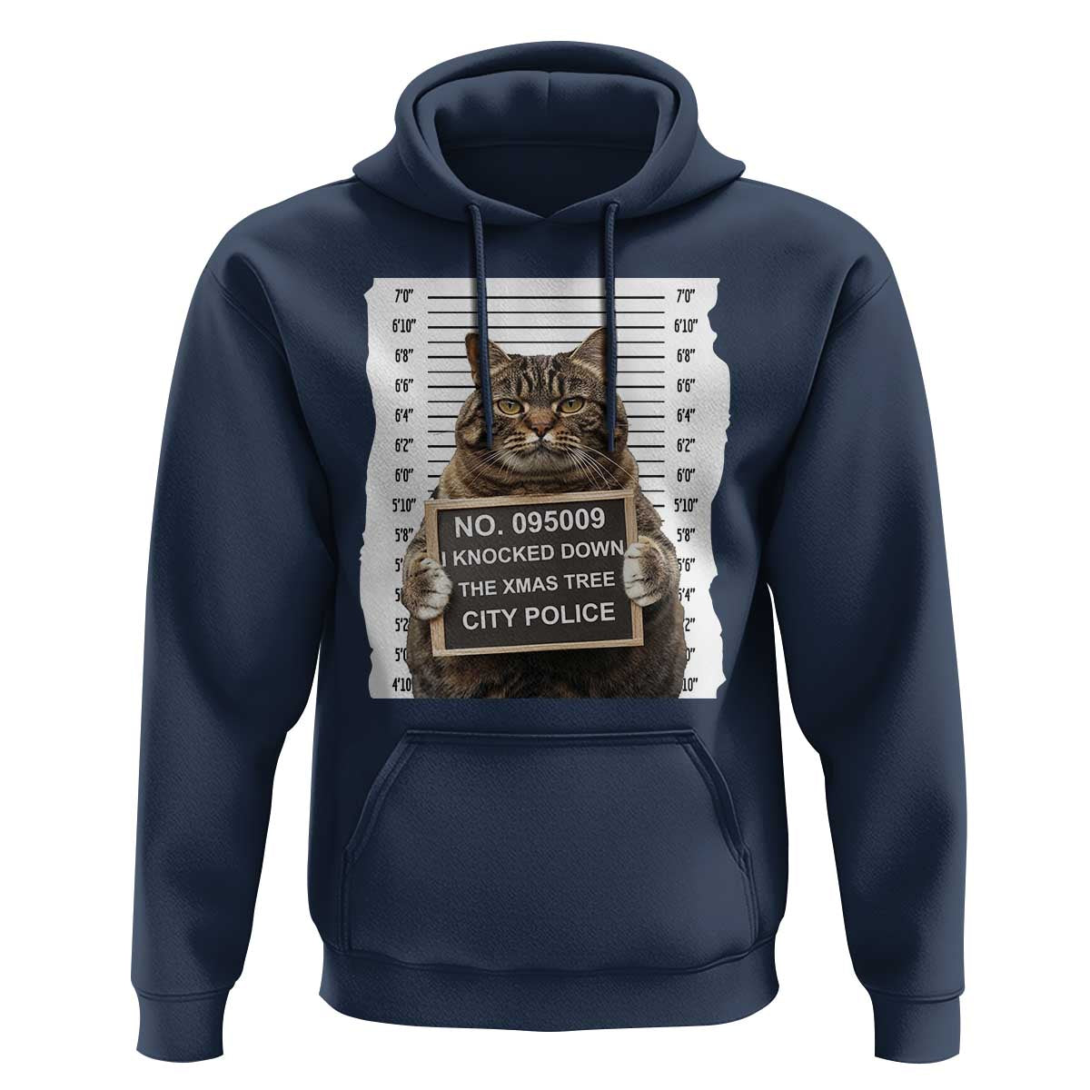 Funny Cat Christmas Hoodie Mugshot I Knocked Down The Xmas Tree