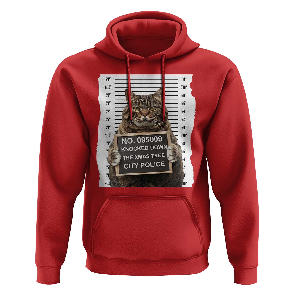 Funny Cat Christmas Hoodie Mugshot I Knocked Down The Xmas Tree