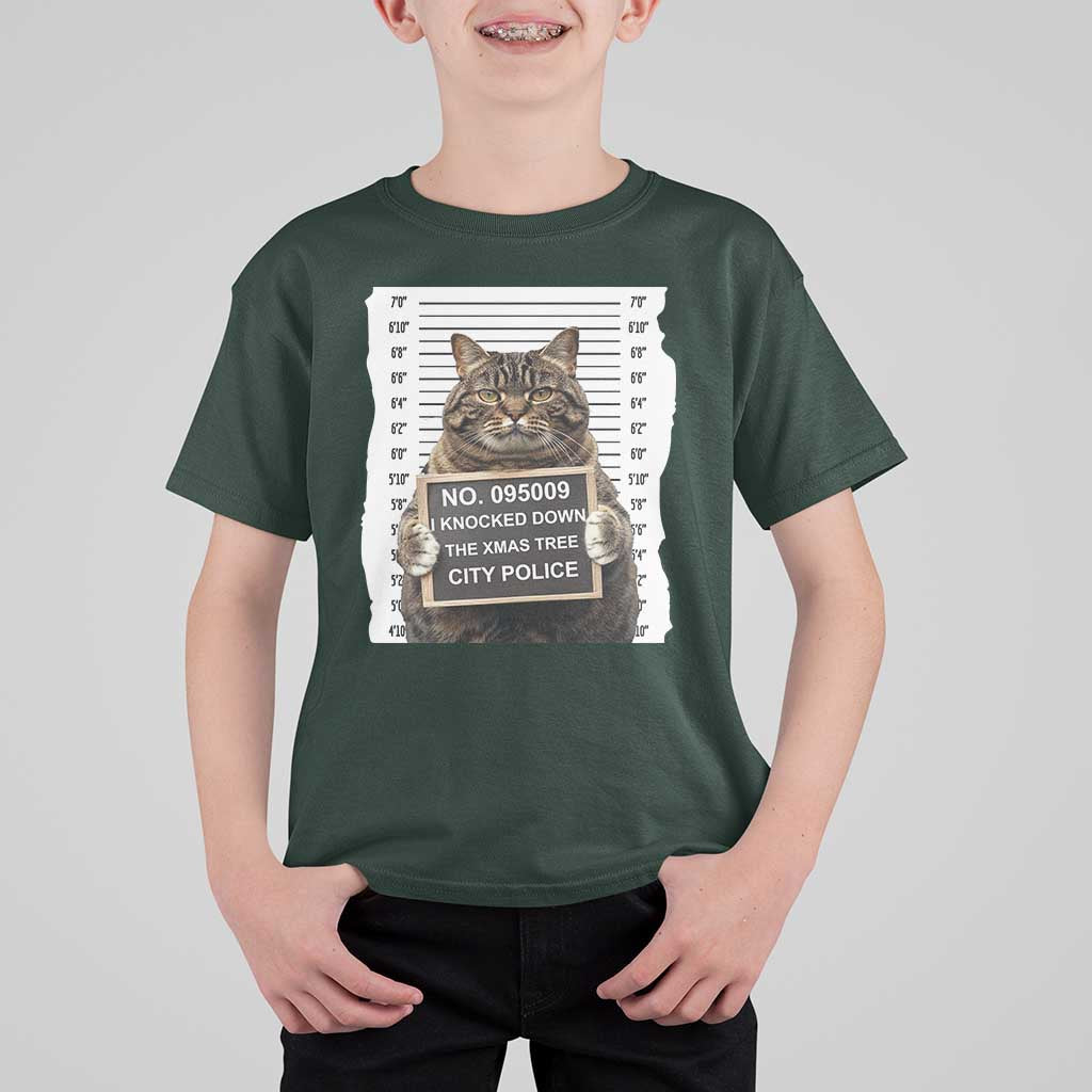 Funny Cat Christmas T Shirt For Kid Mugshot I Knocked Down The Xmas Tree - Wonder Print Shop
