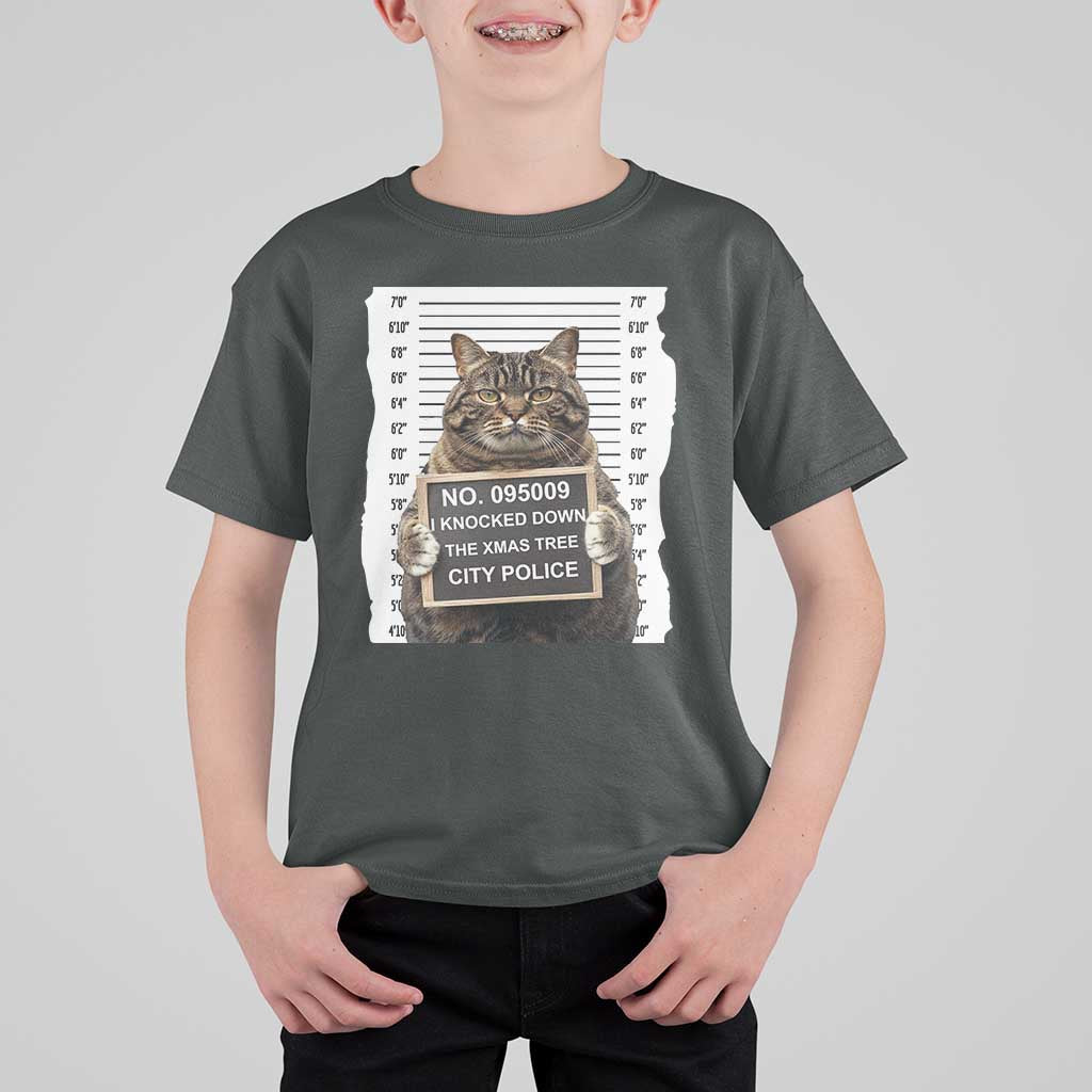 Funny Cat Christmas T Shirt For Kid Mugshot I Knocked Down The Xmas Tree - Wonder Print Shop