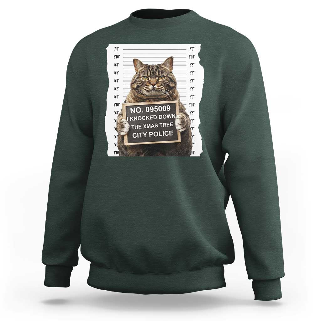 Funny Cat Christmas Sweatshirt Mugshot I Knocked Down The Xmas Tree - Wonder Print Shop
