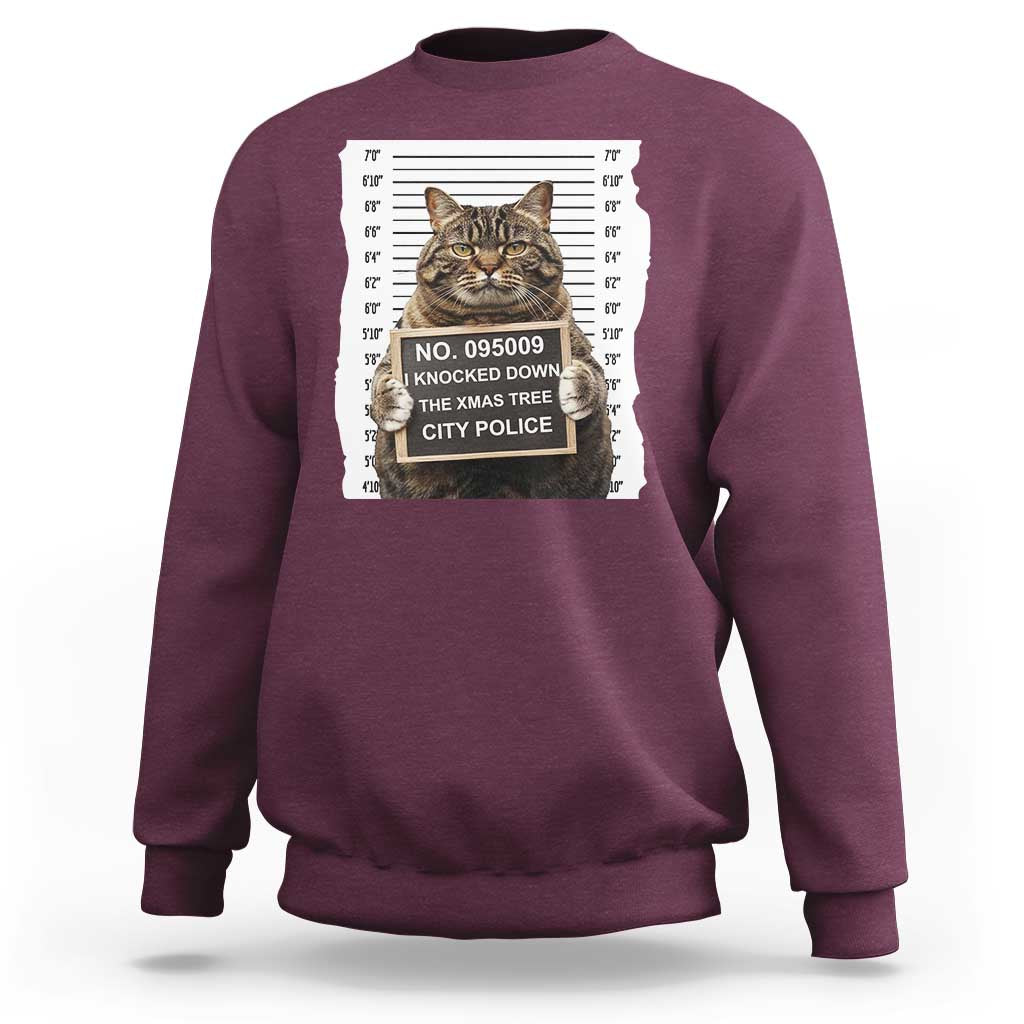 Funny Cat Christmas Sweatshirt Mugshot I Knocked Down The Xmas Tree - Wonder Print Shop