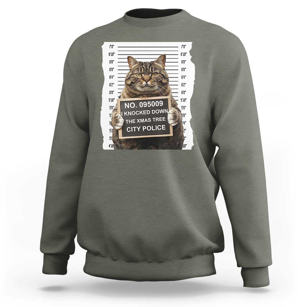 Funny Cat Christmas Sweatshirt Mugshot I Knocked Down The Xmas Tree - Wonder Print Shop