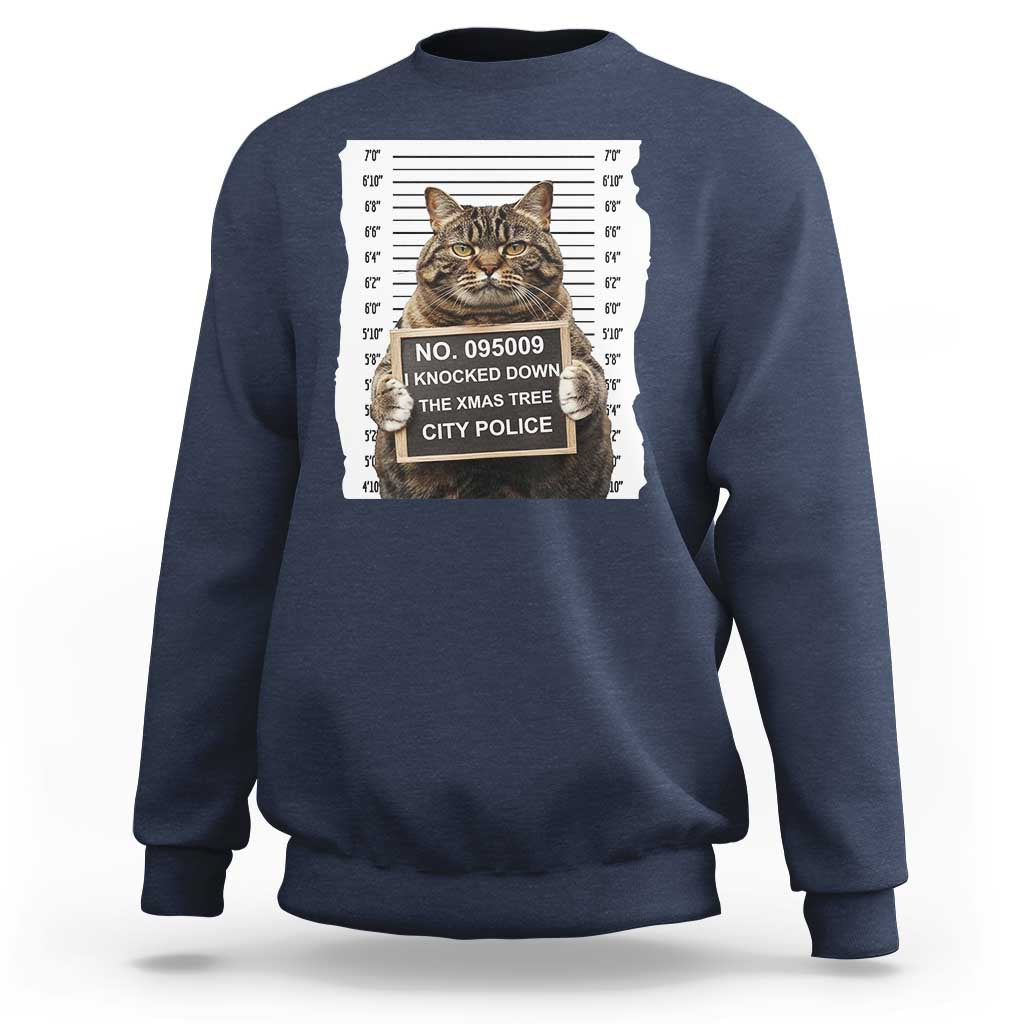 Funny Cat Christmas Sweatshirt Mugshot I Knocked Down The Xmas Tree - Wonder Print Shop