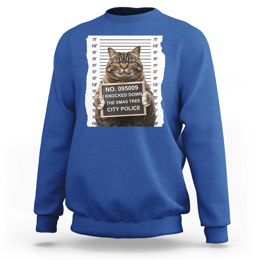Funny Cat Christmas Sweatshirt Mugshot I Knocked Down The Xmas Tree - Wonder Print Shop