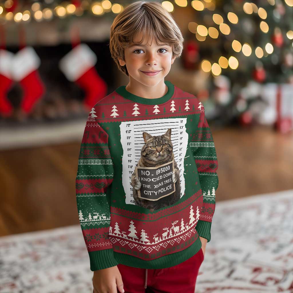 Funny Cat Ugly Christmas Sweater Mugshot I Knocked Down The Xmas Tree - Wonder Print Shop