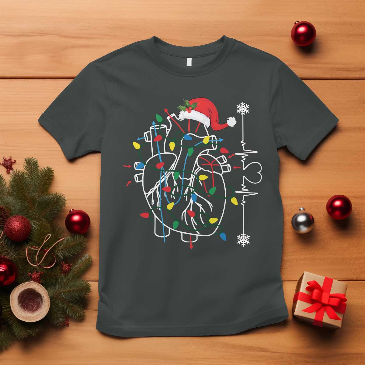 Christmas Cardiac Nurse T Shirt Anatomical Xmas Heart Anatomy - Wonder Print Shop