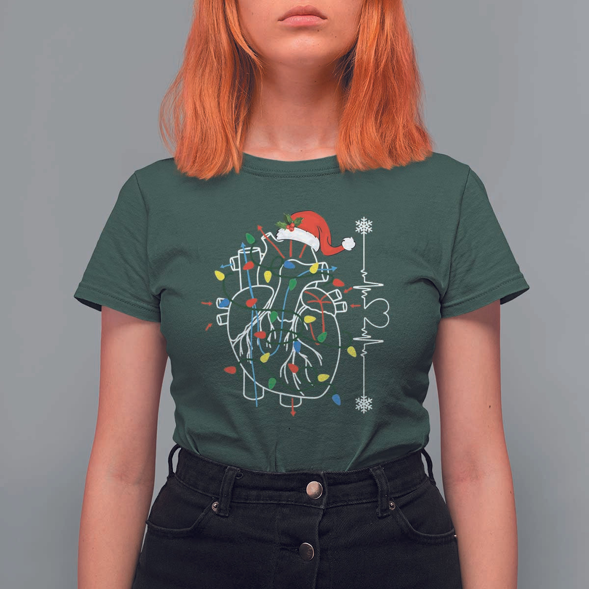 Christmas Cardiac Nurse T Shirt For Women Anatomical Xmas Heart Anatomy - Wonder Print Shop