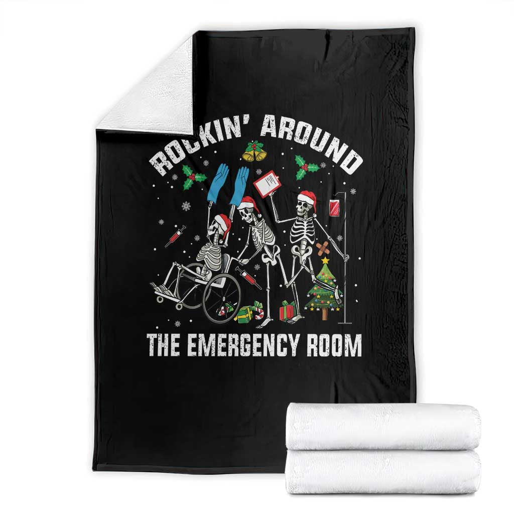 Christmas ER Nurse Throw Blanket Rockin Around Skeleton Emergency Room RN - Wonder Print Shop