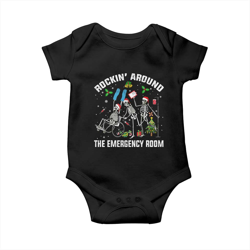 Christmas ER Nurse Baby Onesie Rockin Around Skeleton Emergency Room RN - Wonder Print Shop