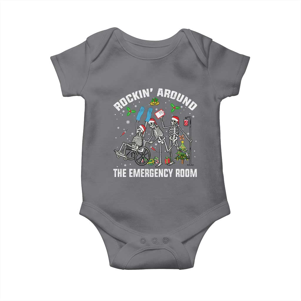 Christmas ER Nurse Baby Onesie Rockin Around Skeleton Emergency Room RN - Wonder Print Shop