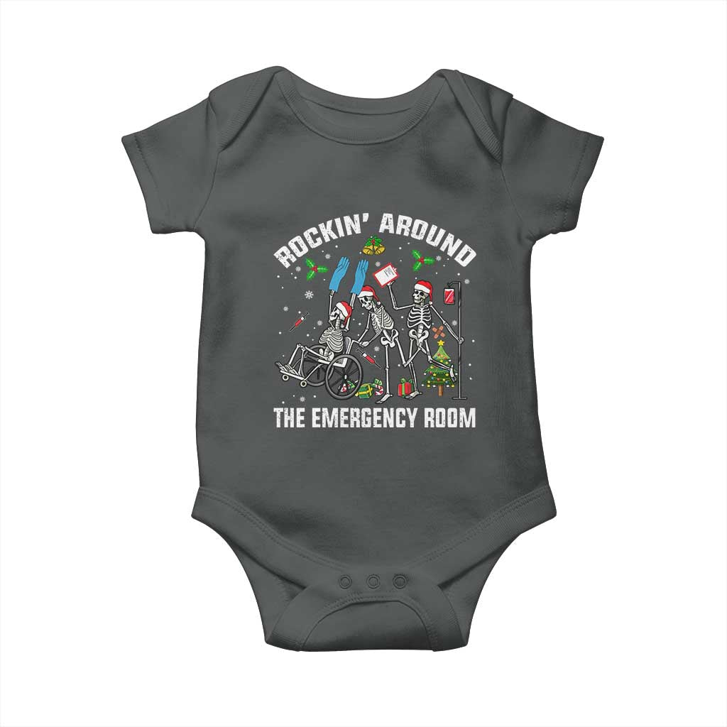 Christmas ER Nurse Baby Onesie Rockin Around Skeleton Emergency Room RN - Wonder Print Shop
