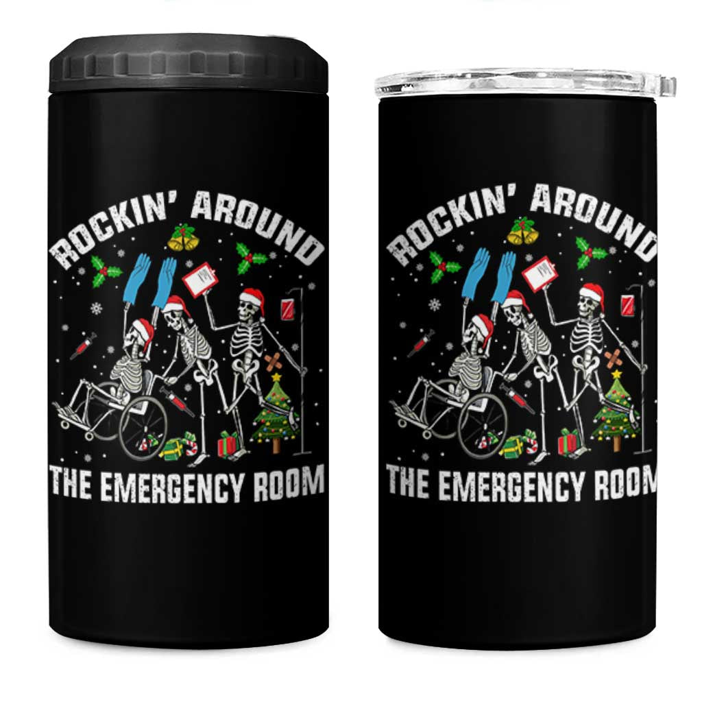 Christmas ER Nurse 4 in 1 Can Cooler Tumbler Rockin Around Skeleton Emergency Room RN - Wonder Print Shop