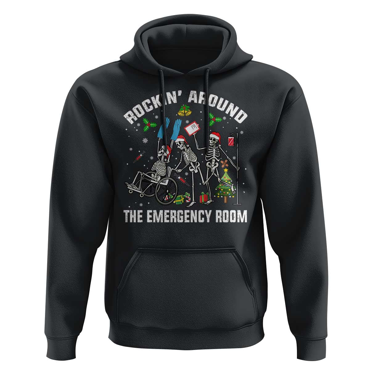 Christmas ER Nurse Hoodie Rockin Around Skeleton Emergency Room RN - Wonder Print Shop