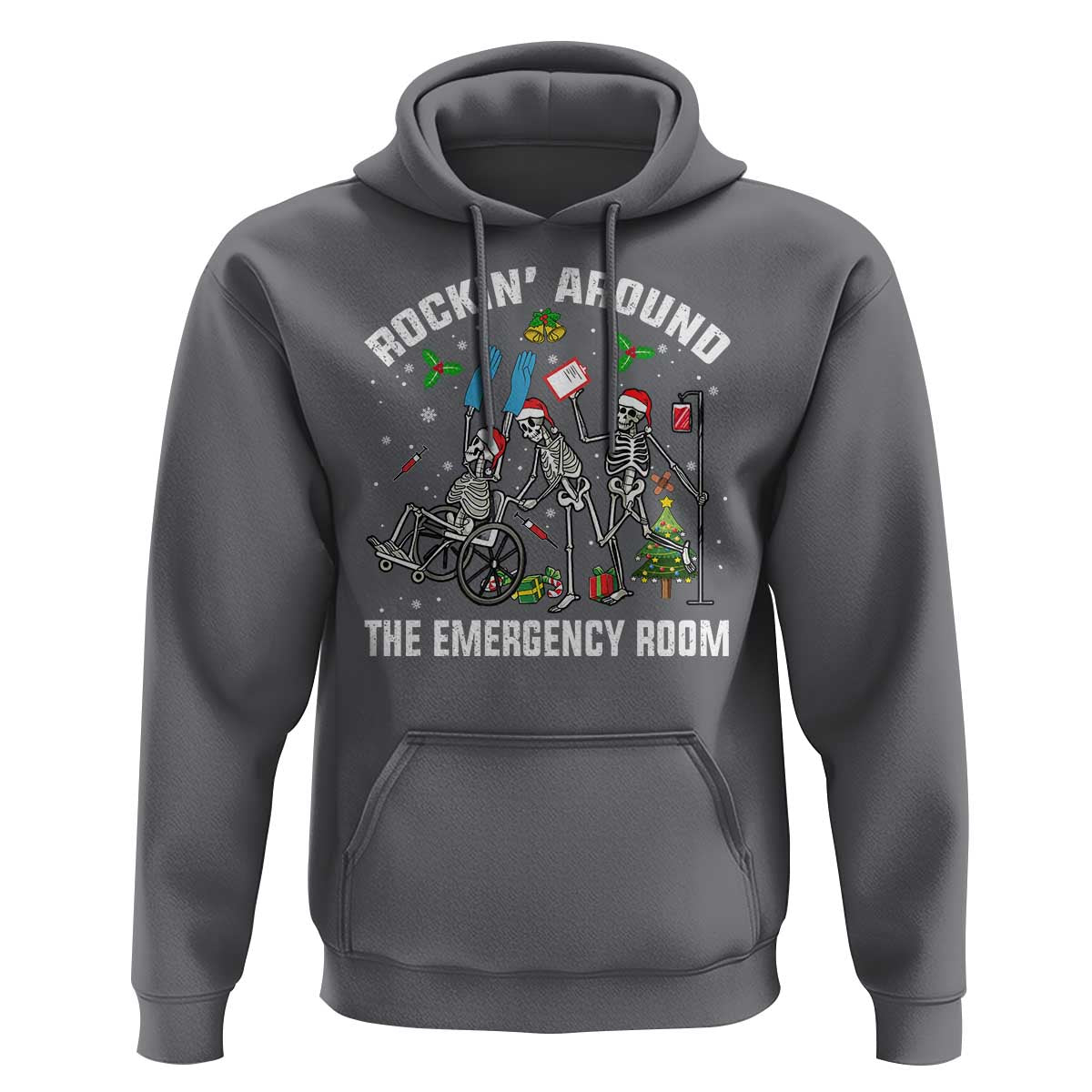Christmas ER Nurse Hoodie Rockin Around Skeleton Emergency Room RN - Wonder Print Shop