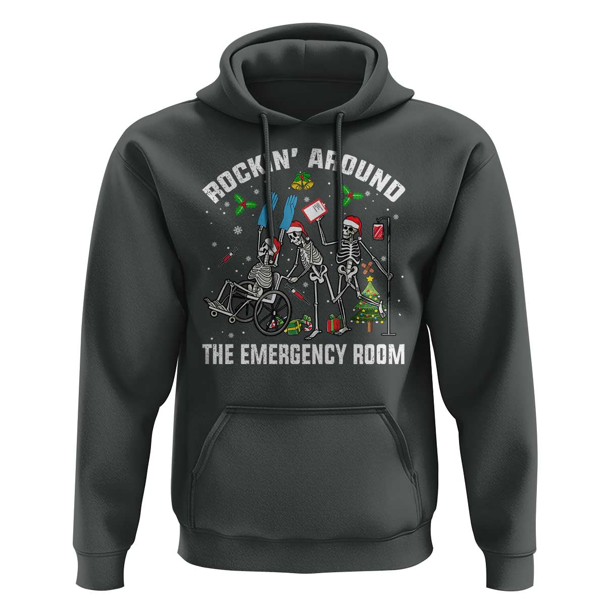 Christmas ER Nurse Hoodie Rockin Around Skeleton Emergency Room RN - Wonder Print Shop