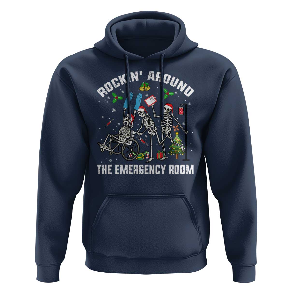 Christmas ER Nurse Hoodie Rockin Around Skeleton Emergency Room RN - Wonder Print Shop