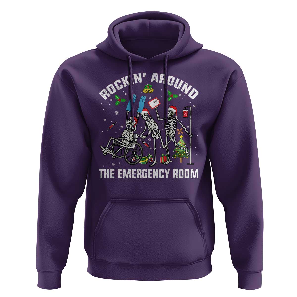 Christmas ER Nurse Hoodie Rockin Around Skeleton Emergency Room RN - Wonder Print Shop