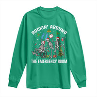 Christmas ER Nurse Long Sleeve Shirt Rockin Around Skeleton Emergency Room RN - Wonder Print Shop