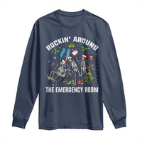 Christmas ER Nurse Long Sleeve Shirt Rockin Around Skeleton Emergency Room RN - Wonder Print Shop