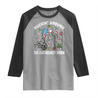 Christmas ER Nurse Raglan Shirt Rockin Around Skeleton Emergency Room RN - Wonder Print Shop