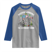 Christmas ER Nurse Raglan Shirt Rockin Around Skeleton Emergency Room RN - Wonder Print Shop