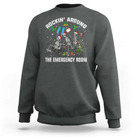 Christmas ER Nurse Sweatshirt Rockin Around Skeleton Emergency Room RN - Wonder Print Shop