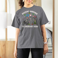 Christmas ER Nurse T Shirt For Women Rockin Around Skeleton Emergency Room RN - Wonder Print Shop