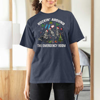 Christmas ER Nurse T Shirt For Women Rockin Around Skeleton Emergency Room RN - Wonder Print Shop