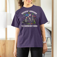 Christmas ER Nurse T Shirt For Women Rockin Around Skeleton Emergency Room RN - Wonder Print Shop