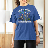 Christmas ER Nurse T Shirt For Women Rockin Around Skeleton Emergency Room RN - Wonder Print Shop