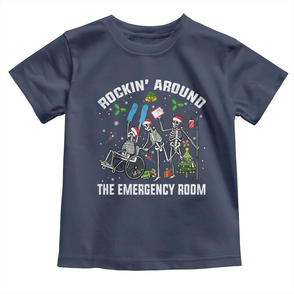 Christmas ER Nurse Toddler T Shirt Rockin Around Skeleton Emergency Room RN - Wonder Print Shop