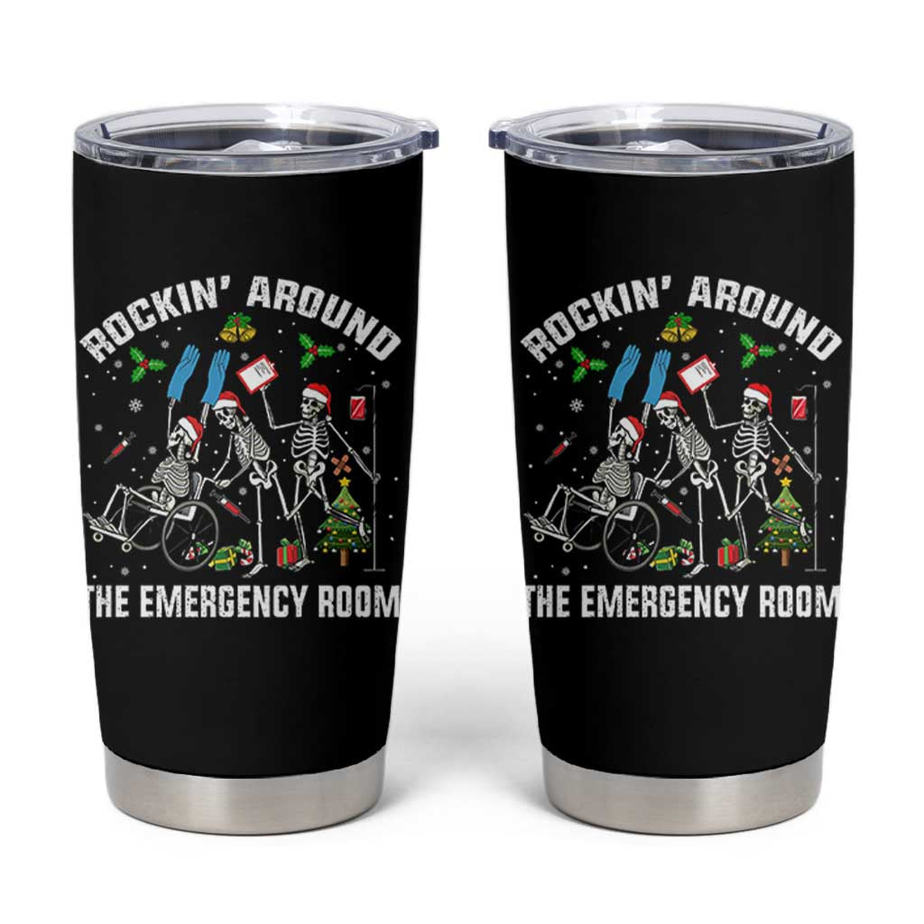 Christmas ER Nurse Tumbler Cup Rockin Around Skeleton Emergency Room RN - Wonder Print Shop