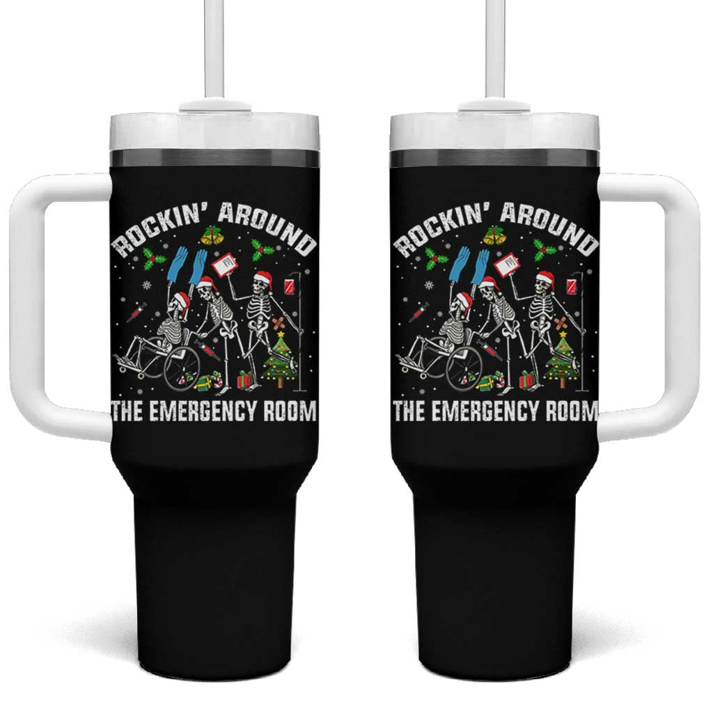 Christmas ER Nurse Tumbler With Handle Rockin Around Skeleton Emergency Room RN - Wonder Print Shop