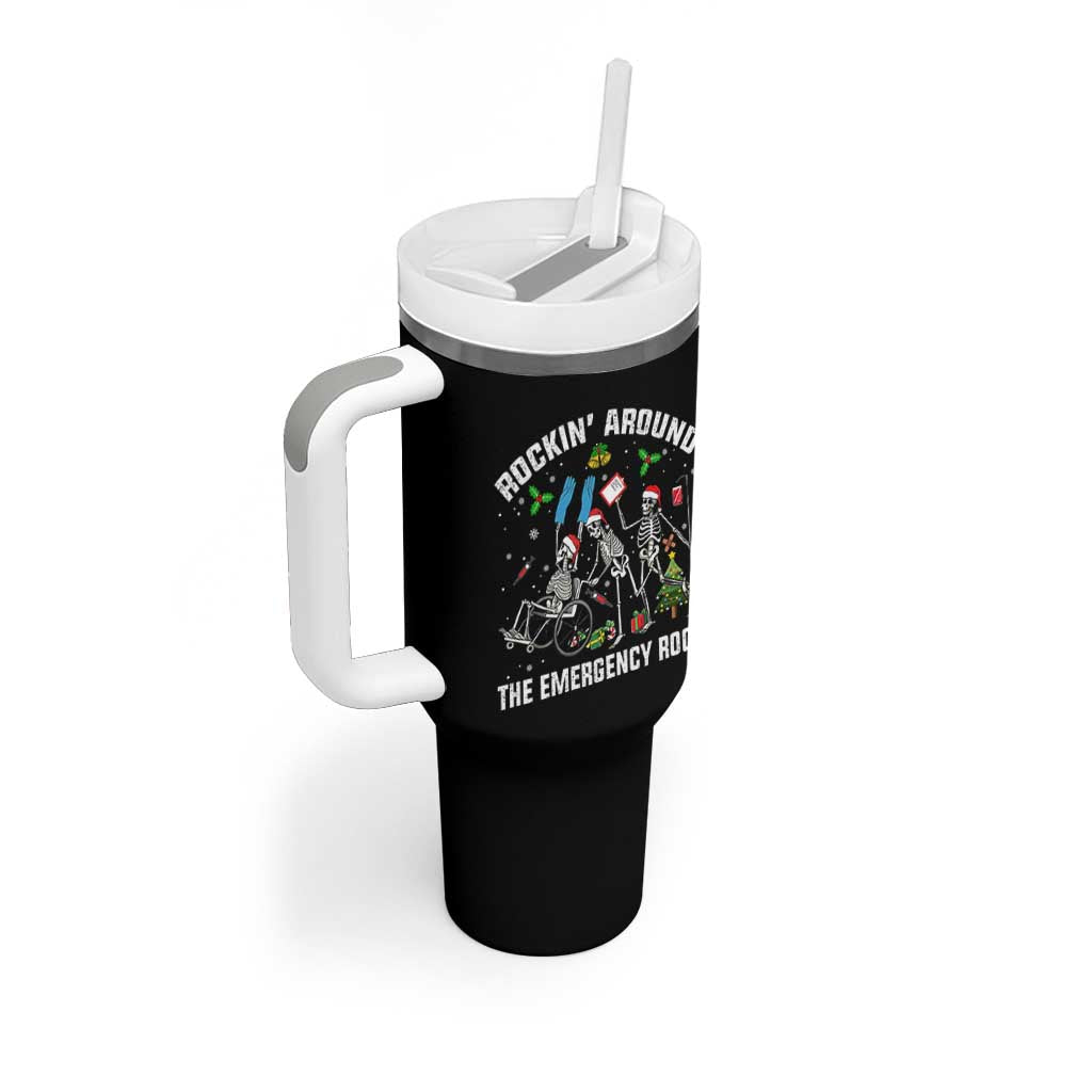 Christmas ER Nurse Tumbler With Handle Rockin Around Skeleton Emergency Room RN - Wonder Print Shop