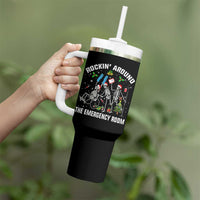 Christmas ER Nurse Tumbler With Handle Rockin Around Skeleton Emergency Room RN - Wonder Print Shop