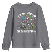 Christmas ER Nurse Youth Sweatshirt Rockin Around Skeleton Emergency Room RN - Wonder Print Shop