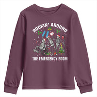 Christmas ER Nurse Youth Sweatshirt Rockin Around Skeleton Emergency Room RN - Wonder Print Shop