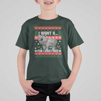 Funny Christmas T Shirt For Kid I Want A Hippopotamus For Xmas Moo Deng Ugly Gift - Wonder Print Shop