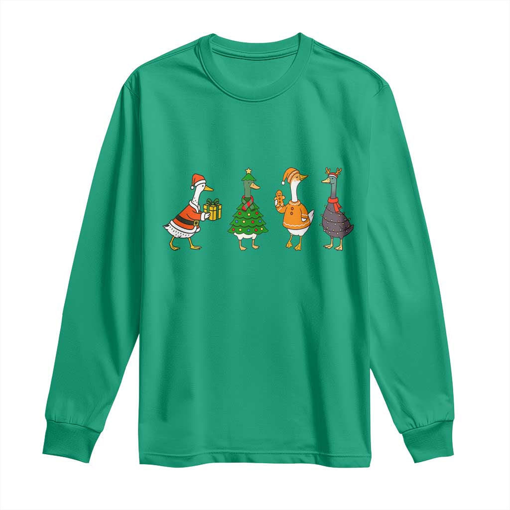 Christmas Ducks Long Sleeve Shirt Funny Animals Farm Lover Gift Xmas Light - Wonder Print Shop