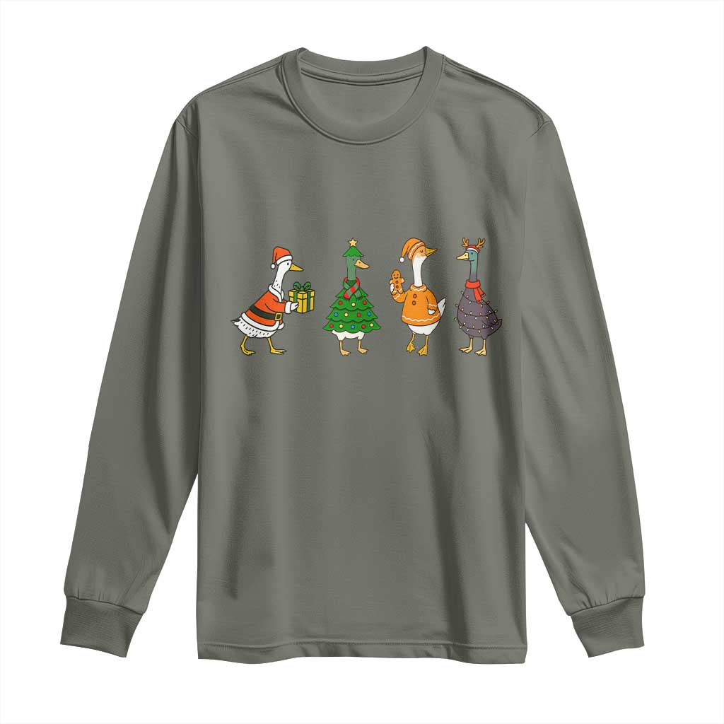Christmas Ducks Long Sleeve Shirt Funny Animals Farm Lover Gift Xmas Light - Wonder Print Shop