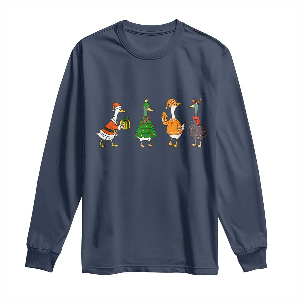 Christmas Ducks Long Sleeve Shirt Funny Animals Farm Lover Gift Xmas Light - Wonder Print Shop